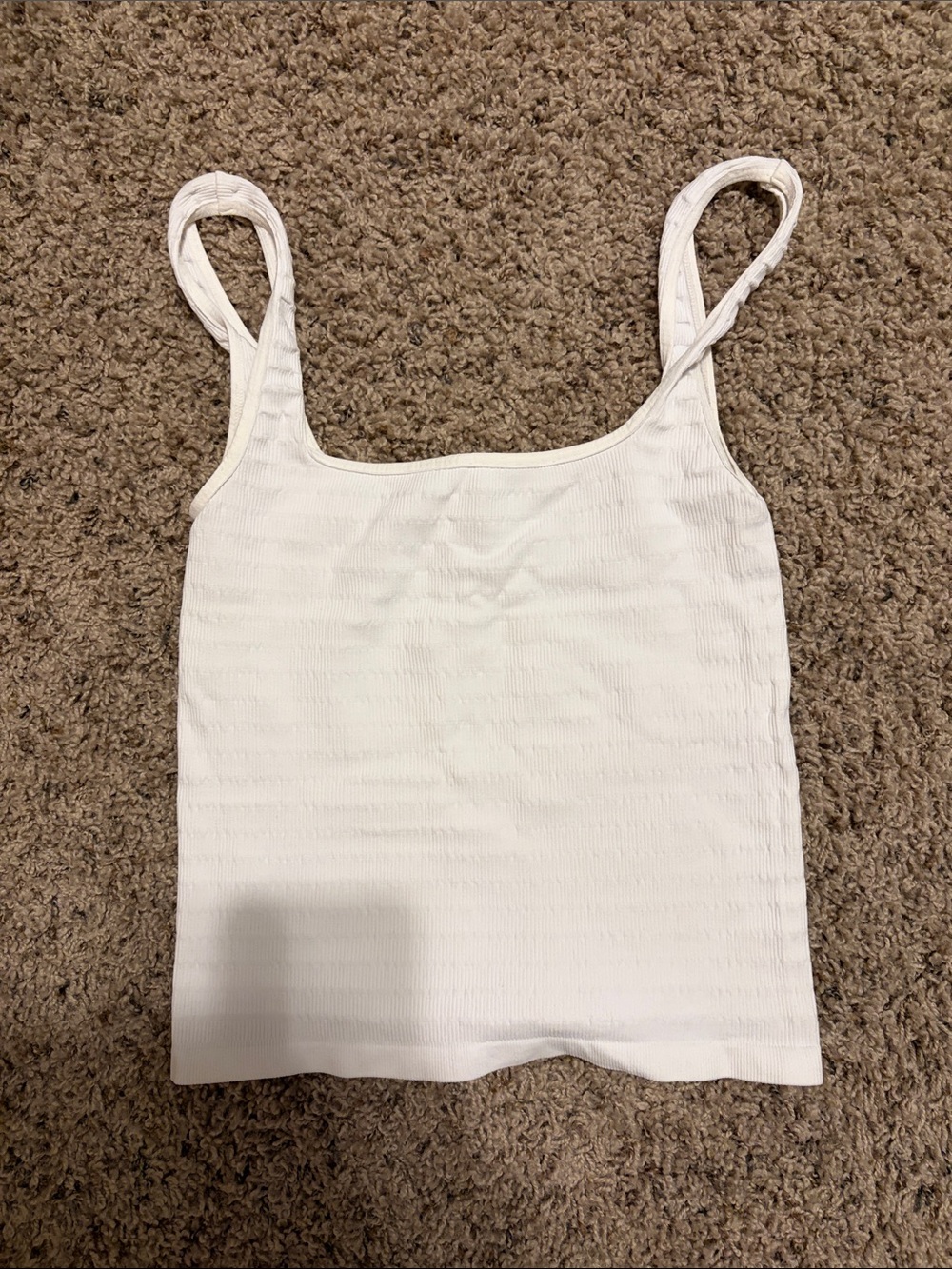 Women's White Ribbed Square Neck Tank - Slim Straps